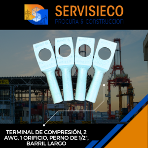 YA2C-T6, terminal de compresión, 2 AWG, 1 orificio, perno de 1/2", barril largo